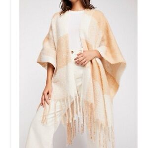 Free People Hampton Brushed Plaid Blanket Wrap One Size Tan